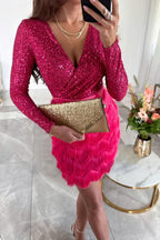 Women's Sparkle V-Neck Dress – Sequin Fitted Evening Party Dress