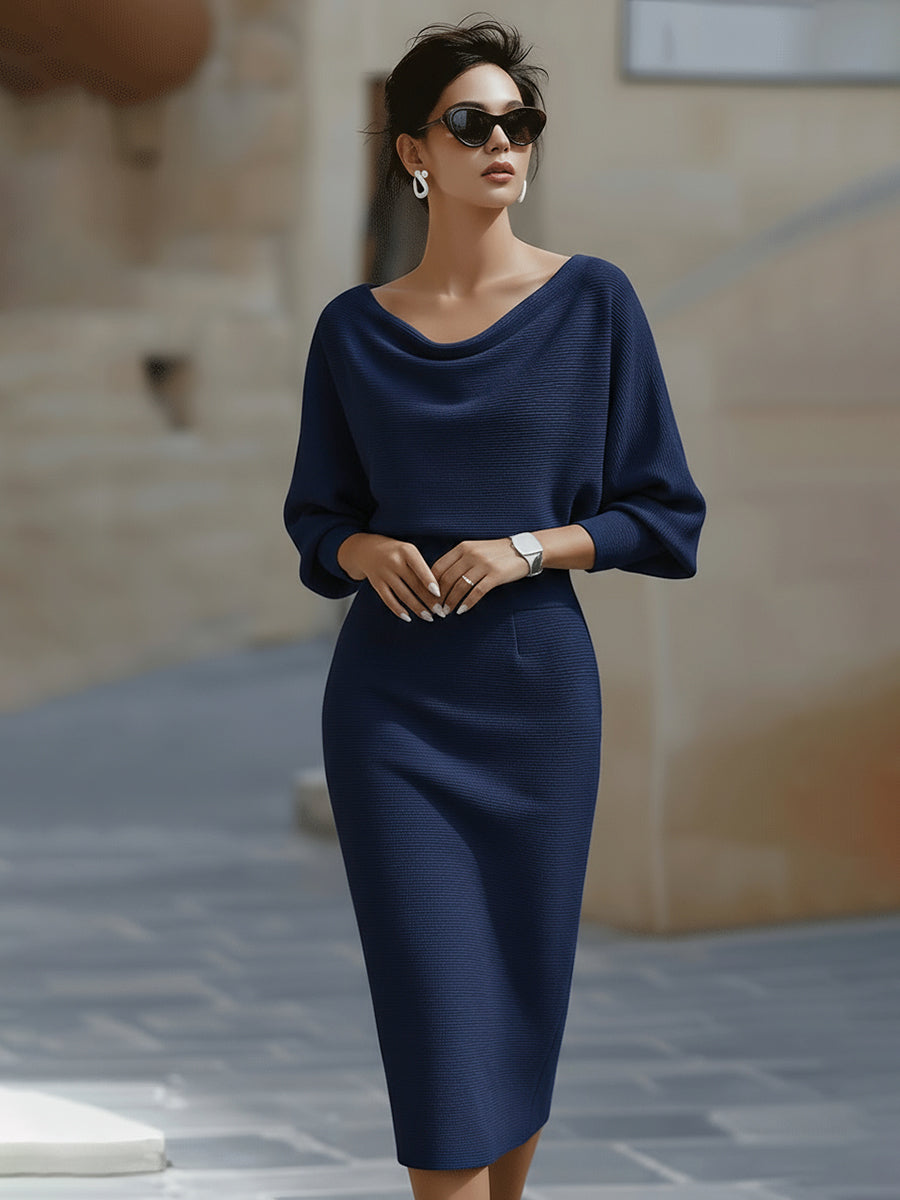 Women's Batwing Sleeve Dress – Boat Neck Bodycon Dress