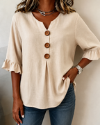 Women's Ruffle Button Blouse – Relaxed Flowy Long Sleeve Blouse