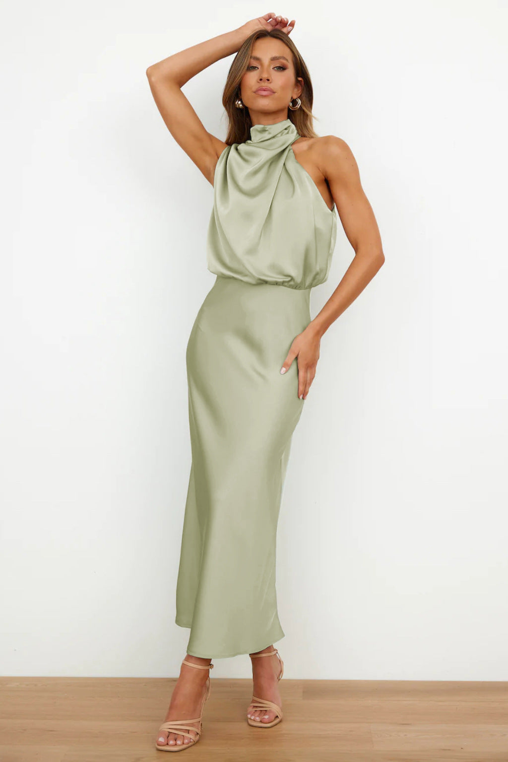 Women's Halter Neck Midi Dress – Relaxed Flowy Occasion Dress
