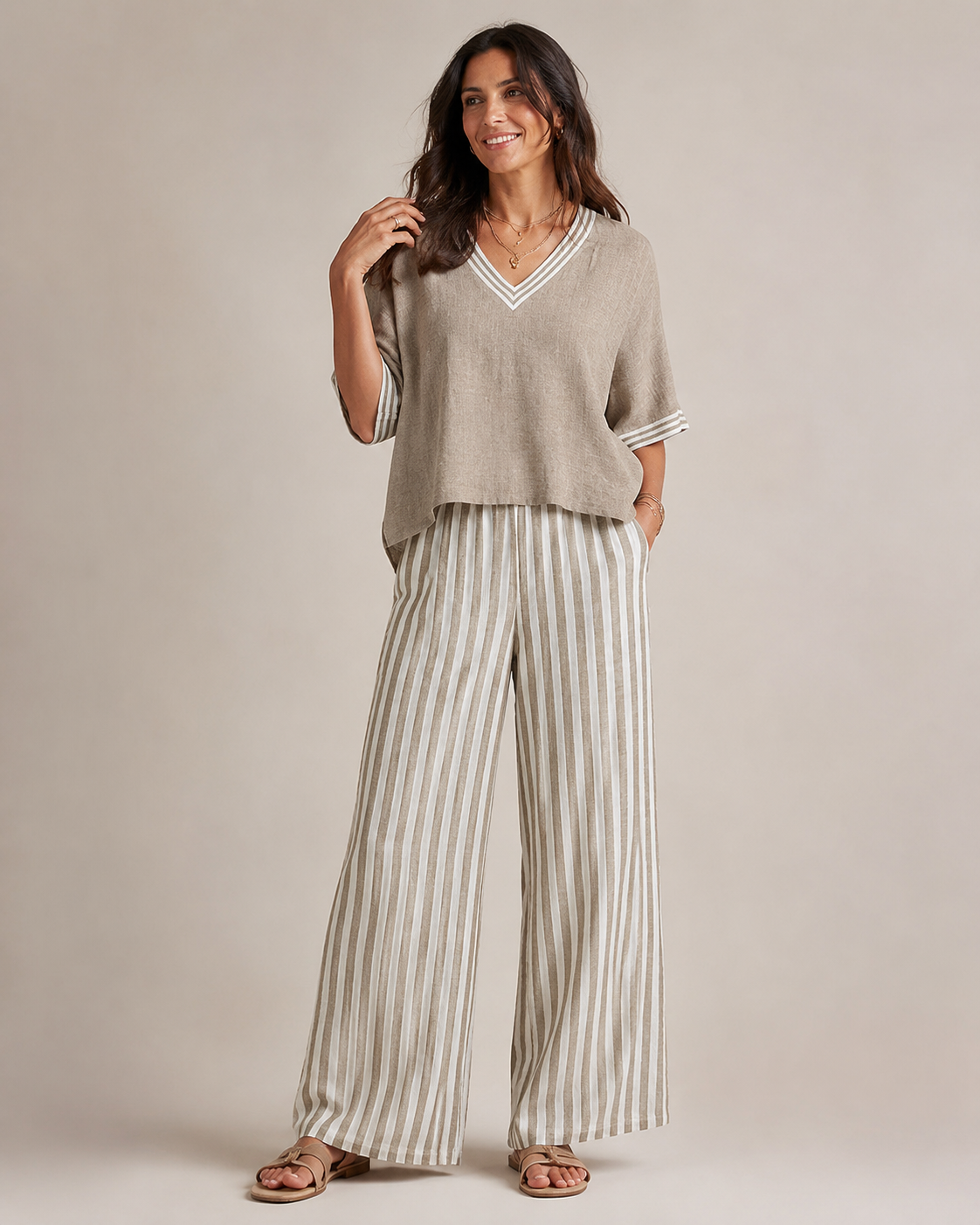 Women's Wide Leg Two-Piece Set – Striped Summer Set