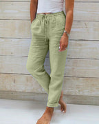 Women's Straight Leg Drawstring Pants – Elastic Waist Casual Pocket Trousers