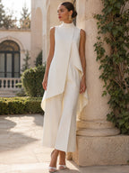 Women's Sleeveless Layered Jumpsuit – High Neck Asymmetrical Flowy Jumpsuit