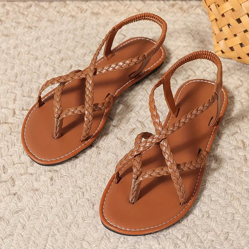 Women's Flat Sandals with Cutout Design and Buckle Closure