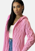 Women's Long Hooded Cardigan – Textured Cold Weather Cardigan