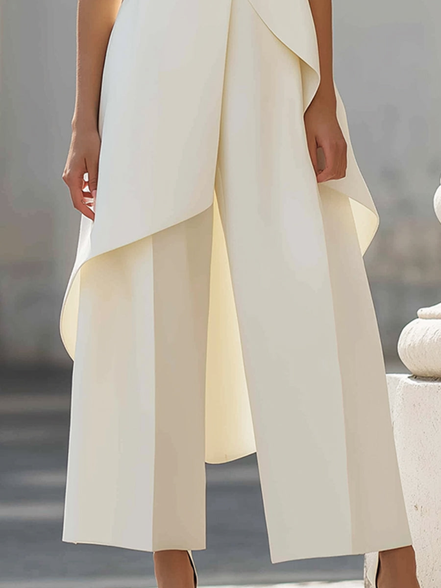 Women's Sleeveless Layered Jumpsuit – High Neck Asymmetrical Flowy Jumpsuit