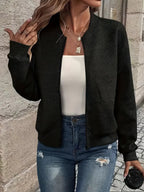 Women's Zip-Up Cardigan – Textured Long Sleeve Cardigan