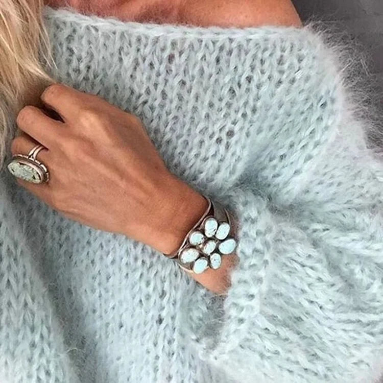 Women's Oversized Fluffy Sweater – Relaxed Long Sleeve Knit Pullover