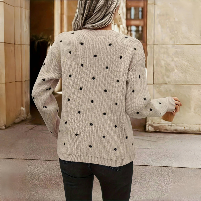 Women's Polka Dot Sweater – Oversized Sleeve Knit Sweater