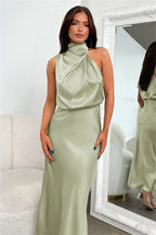 Women's Halter Neck Midi Dress – Relaxed Flowy Occasion Dress