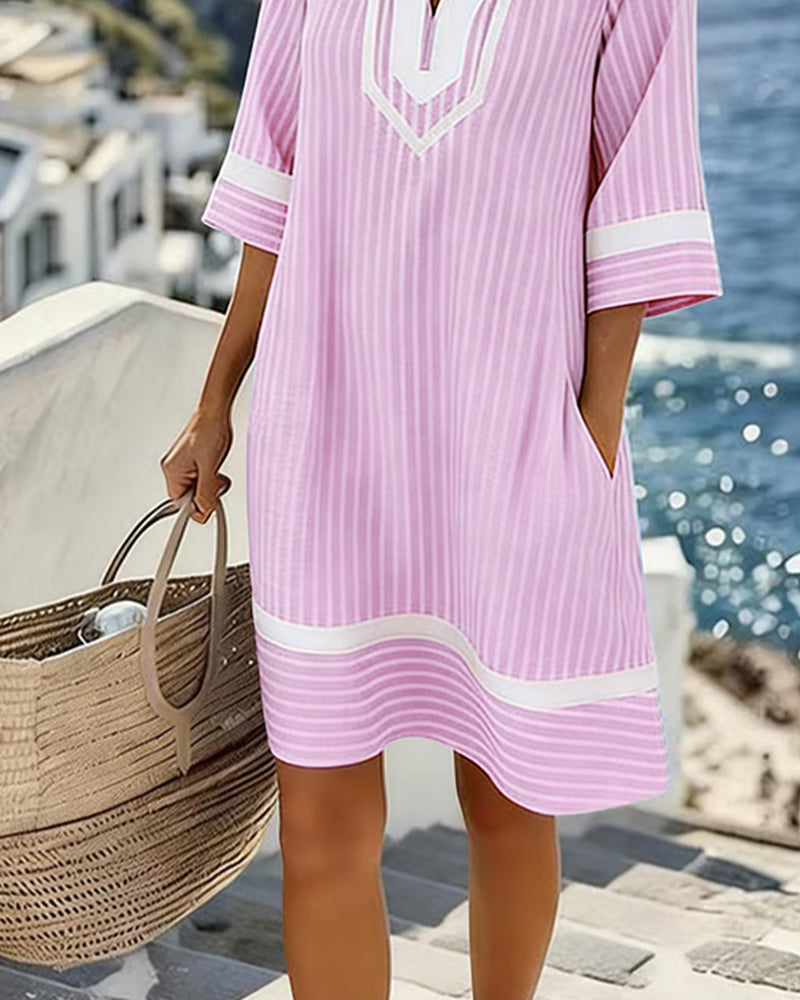 Women's Striped Mini Dress – Relaxed Short Sleeve Summer Dress