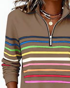 Women's Striped Zip Sweater – High Neck Zip Front Pullover