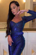 Women's Sequin Party Jumpsuit – Sparkle Fitted Evening Jumpsuit