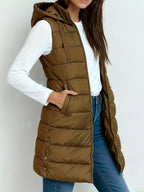 Women's Long Quilted Vest – Sleeveless Puffer Gilet