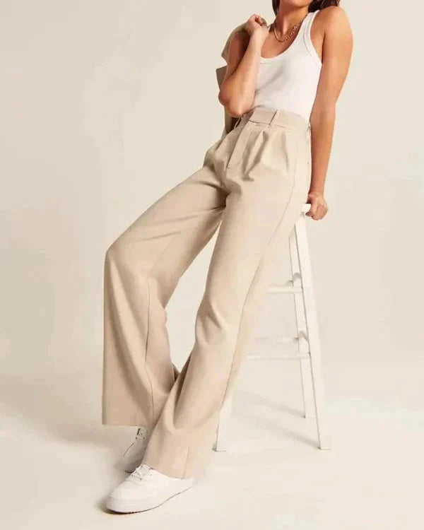 Women's Tailored Wide Leg Trousers – High Waist Dress Pants