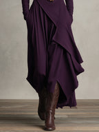 Women's Asymmetrical Knit Maxi Dress – High Neck Sweater Dress