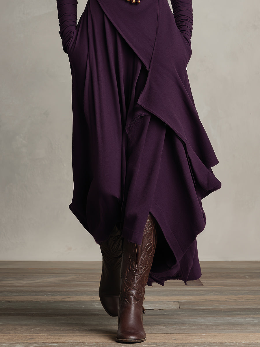 Women's Asymmetrical Knit Maxi Dress – High Neck Sweater Dress