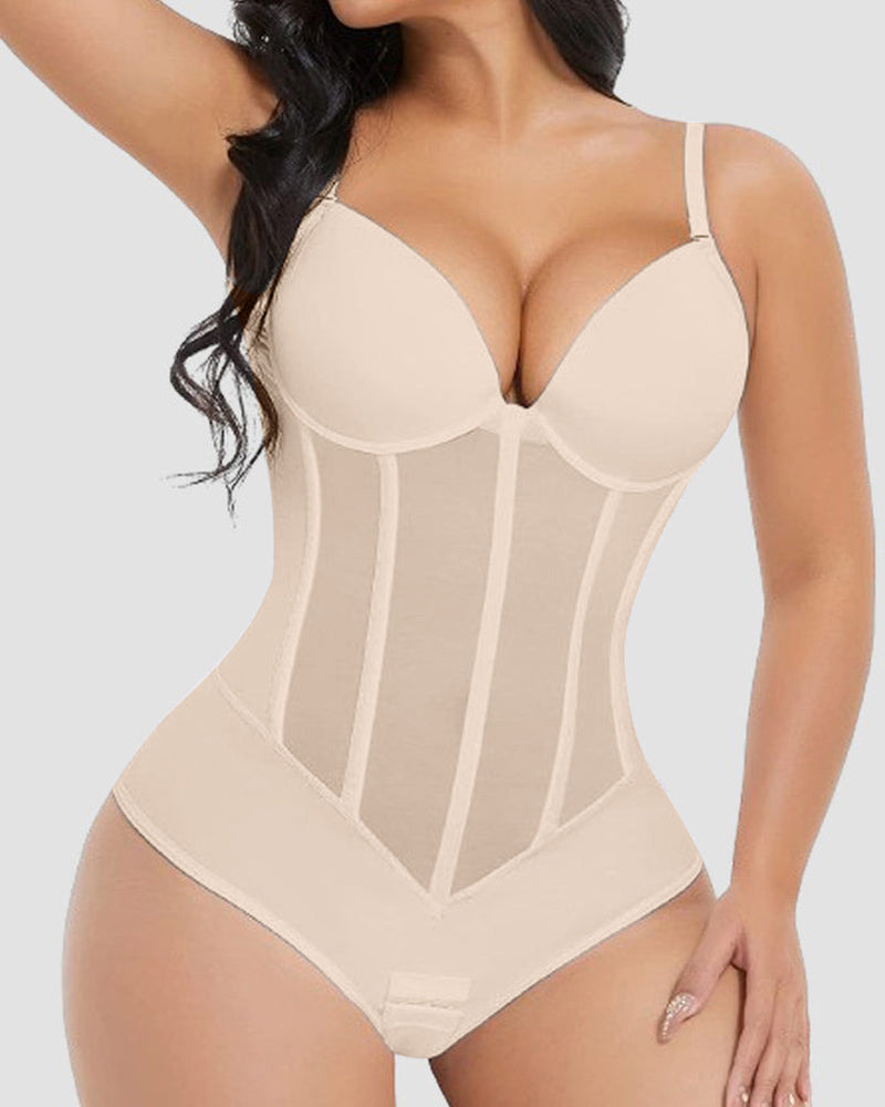 Women's Mesh Corset Shapewear Bodysuit – Low Back Tummy Control Bodysuit