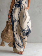 Women's Tummy Control Wide Leg Jumpsuit – Halter Neck Patterned Jumpsuit