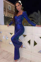 Women's Sequin Party Jumpsuit – Sparkle Fitted Evening Jumpsuit