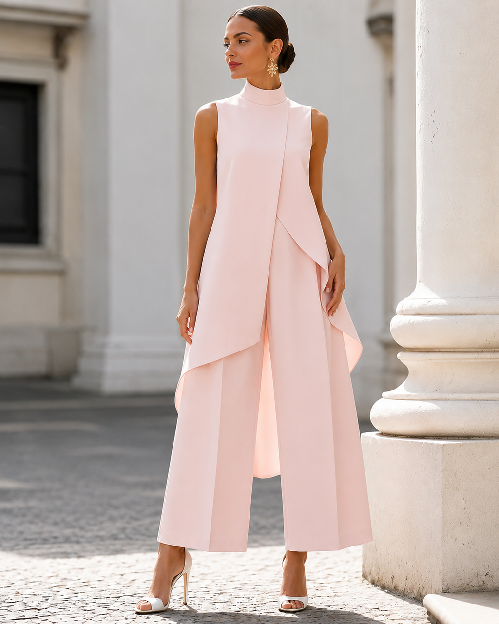 Women's Asymmetrical Wide Leg Jumpsuit – Flowy Formal Occasion Jumpsuit