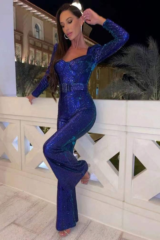 Women's Sequin Party Jumpsuit – Sparkle Fitted Evening Jumpsuit