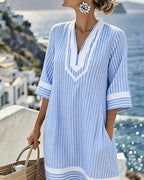 Women's Striped Mini Dress – Relaxed Short Sleeve Summer Dress