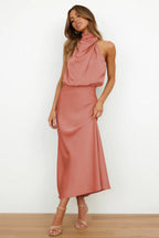 Women's Halter Neck Midi Dress – Relaxed Flowy Occasion Dress