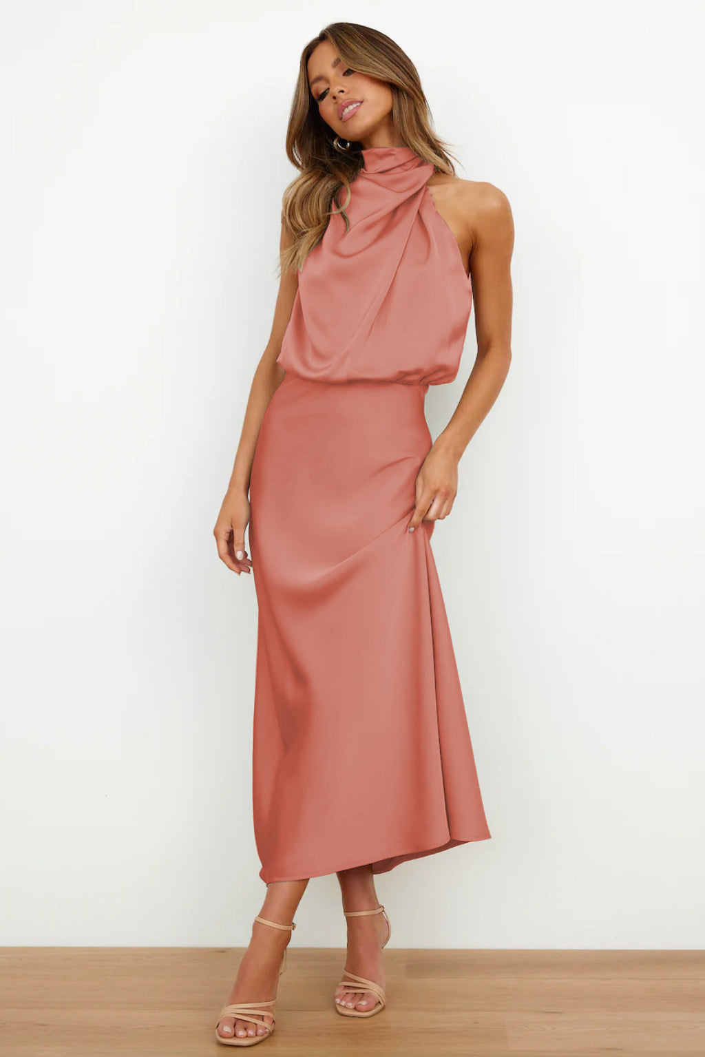 Women's Halter Neck Midi Dress – Relaxed Flowy Occasion Dress