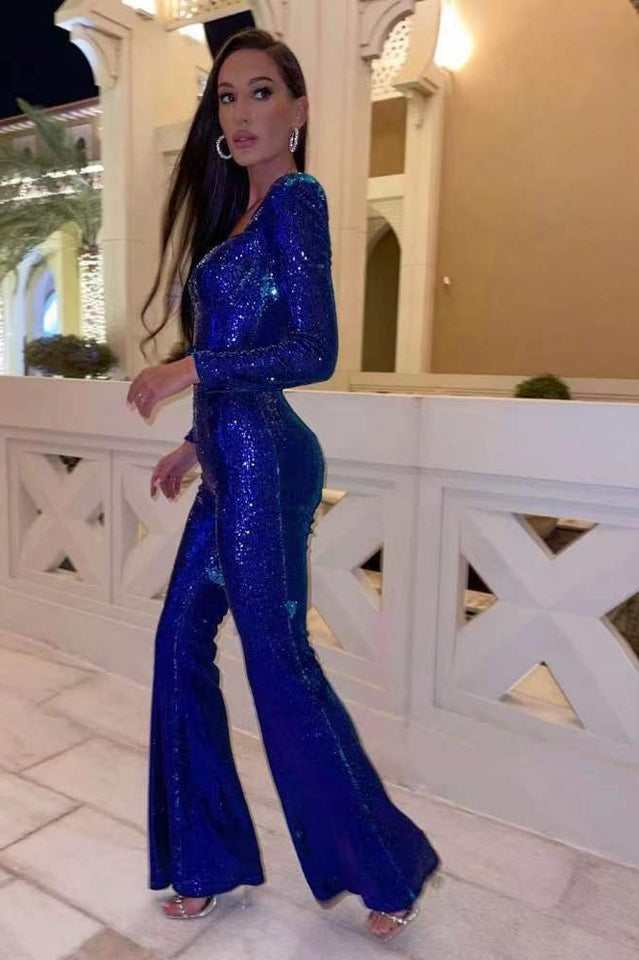 Women's Sequin Party Jumpsuit – Sparkle Fitted Evening Jumpsuit
