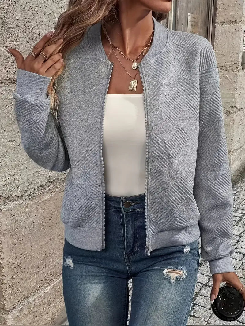 Women's Zip-Up Cardigan – Textured Long Sleeve Cardigan
