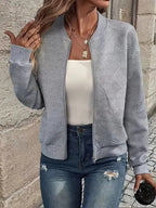 Women's Zip-Up Cardigan – Textured Long Sleeve Cardigan