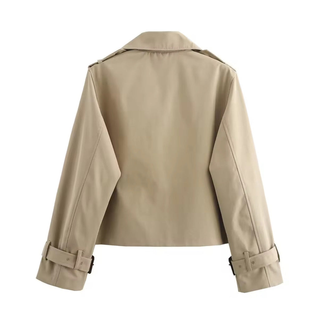 Women's Cropped Trench Coat – Double-Breasted Short Jacket