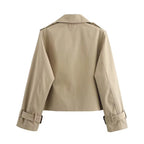 Women's Cropped Trench Coat – Double-Breasted Short Jacket