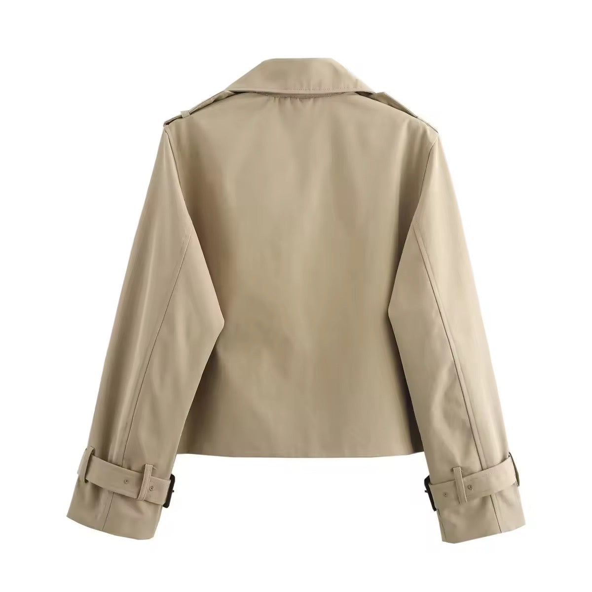 Women's Cropped Trench Coat – Double-Breasted Short Jacket