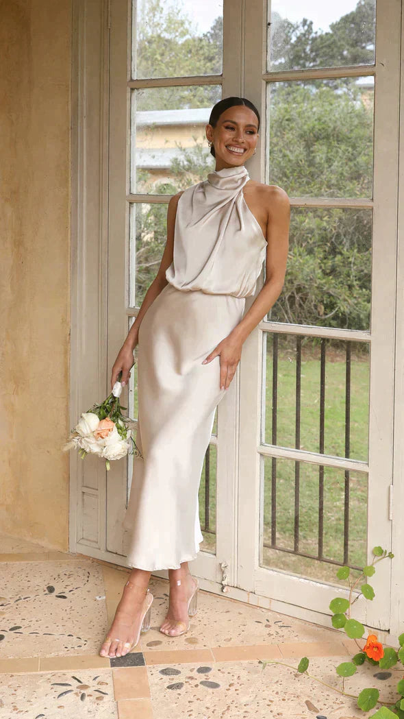Women's Satin Evening Dress – Fitted Formal Cocktail Occasion Dress