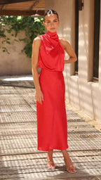 Women's Satin Evening Dress – Fitted Formal Cocktail Occasion Dress