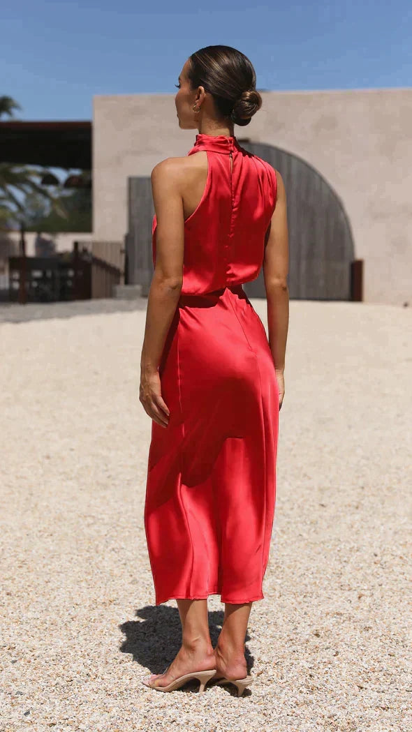 Women's Satin Evening Dress – Fitted Formal Cocktail Occasion Dress