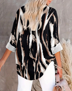 Women's Printed Stand Collar Blouse – Asymmetrical Long Sleeve Blouse