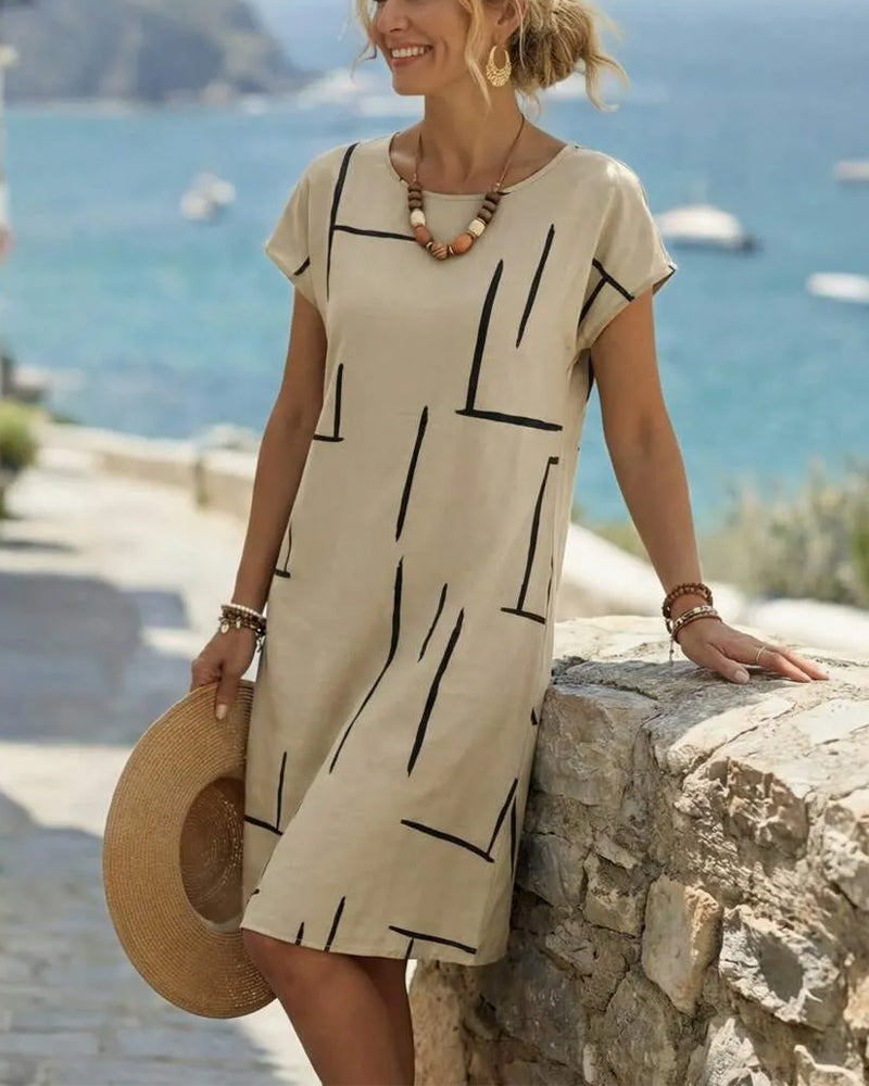 Women's Relaxed Vacation Dress – Flowy Printed Summer Dress