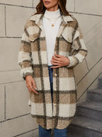 Women's Checked Teddy Coat – Oversized Fleece Winter Coat