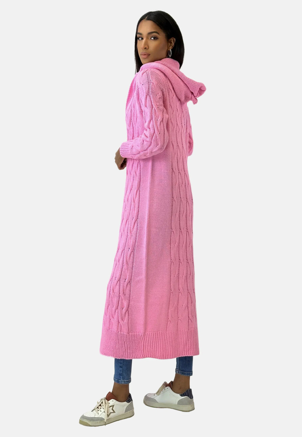 Women's Long Hooded Cardigan – Textured Cold Weather Cardigan