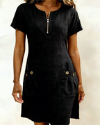 Women's A-Line Dress – Zip Front Flared Day Dress