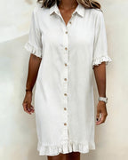Women's Button Front Shirt Dress – Knee-Length Flounce Sleeve Dress