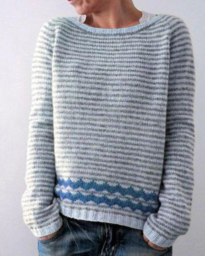 Women's Nordic Pattern Sweater – Scandinavian Crew Neck Knit Pullover