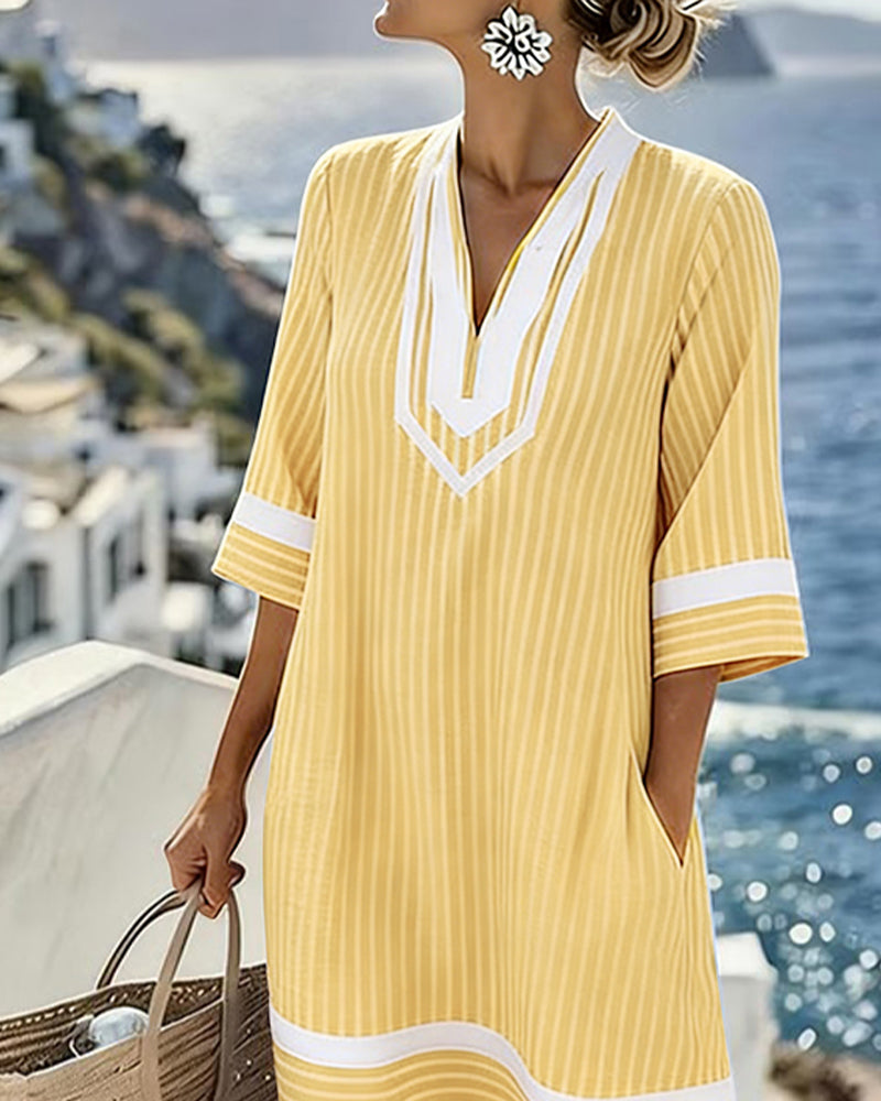 Women's Striped Mini Dress – Relaxed Short Sleeve Summer Dress