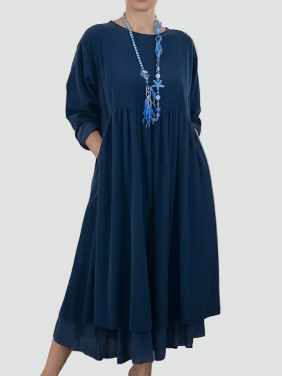 Women's Relaxed Long Sleeve Midi Dress – Casual Everyday Dress
