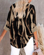 Women's Printed Stand Collar Blouse – Asymmetrical Long Sleeve Blouse