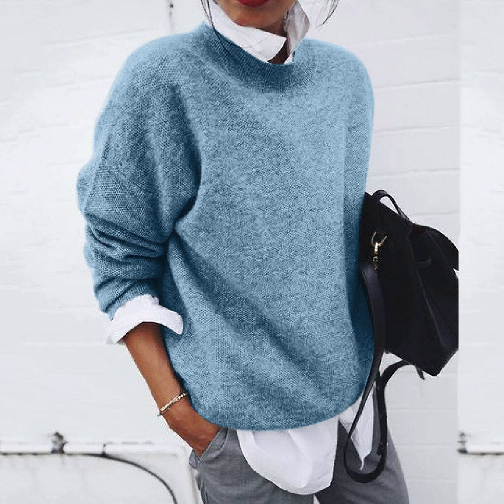 Women's Everyday Knit Sweater – Relaxed Round Neck Pullover