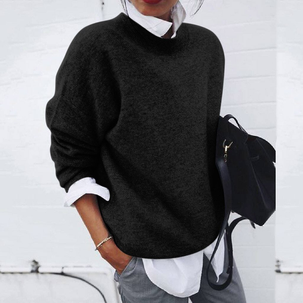 Women's Everyday Knit Sweater – Relaxed Round Neck Pullover